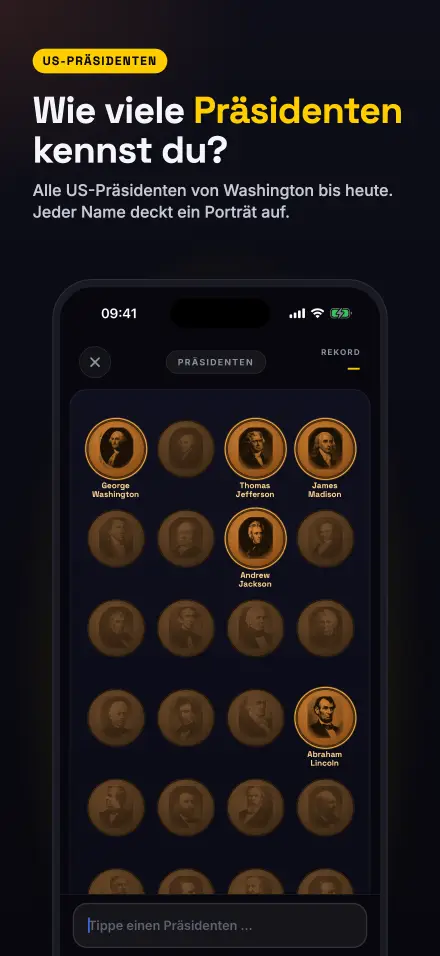 Bildschirmfoto aus der App: US-Präsidenten