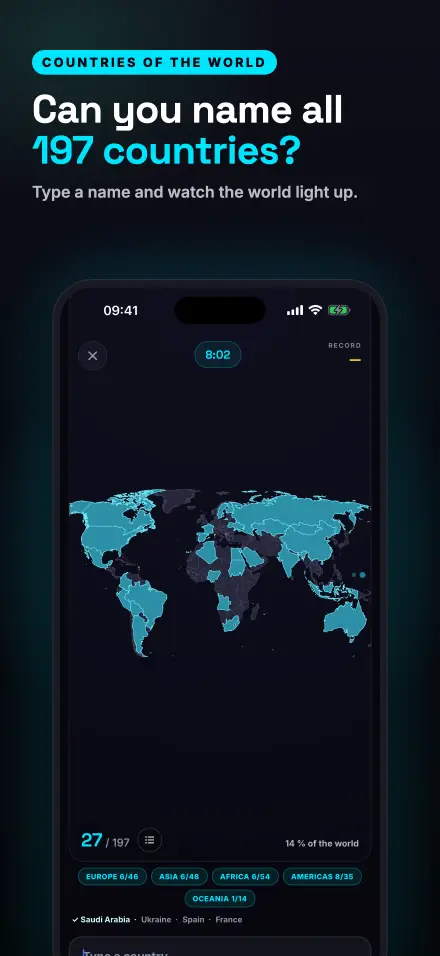 Screenshot from the app: Countries