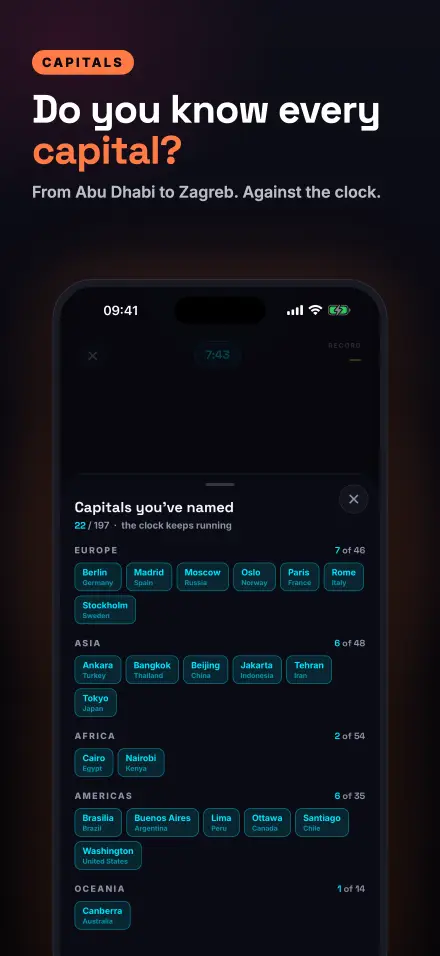 Screenshot from the app: Capitals
