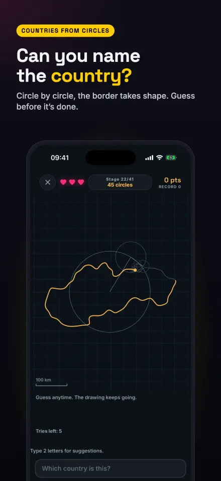 Screenshot from the app: Countries from Circles