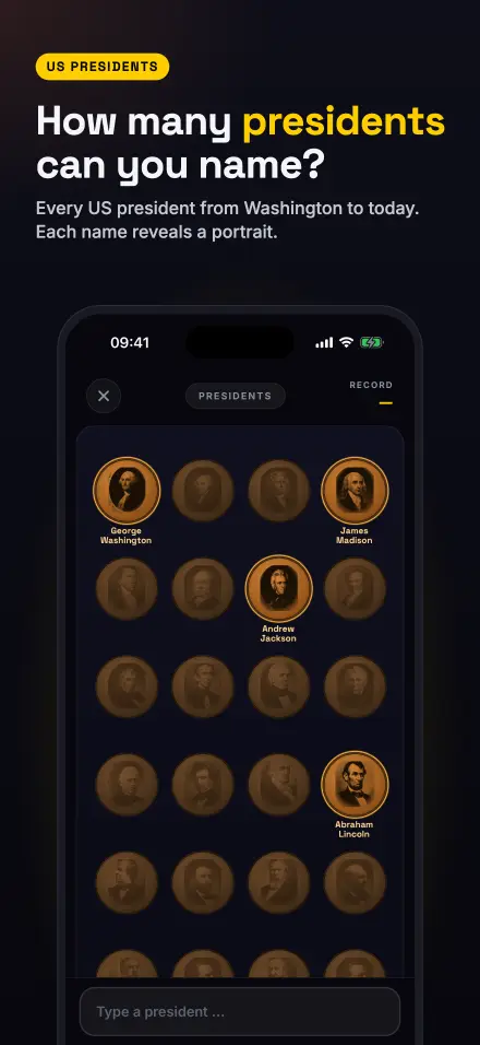 Screenshot from the app: US Presidents