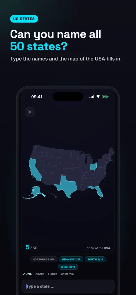 Screenshot from the app: US States
