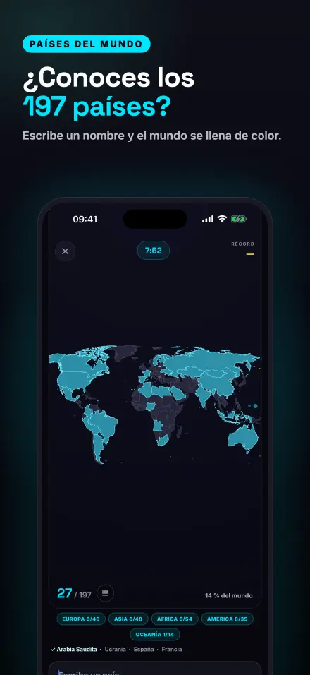 Captura de pantalla de la app: Países