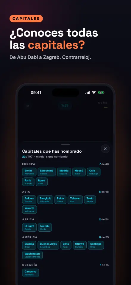 Captura de pantalla de la app: Capitales