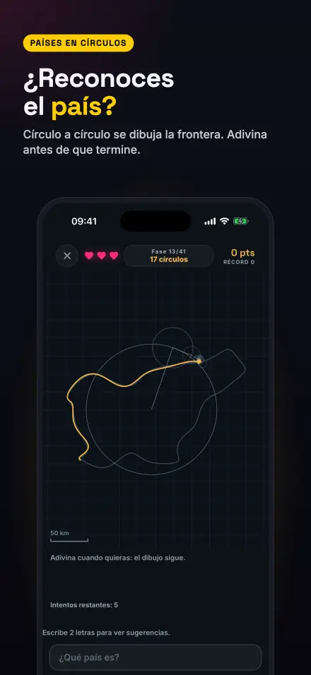 Captura de pantalla de la app: Países en círculos