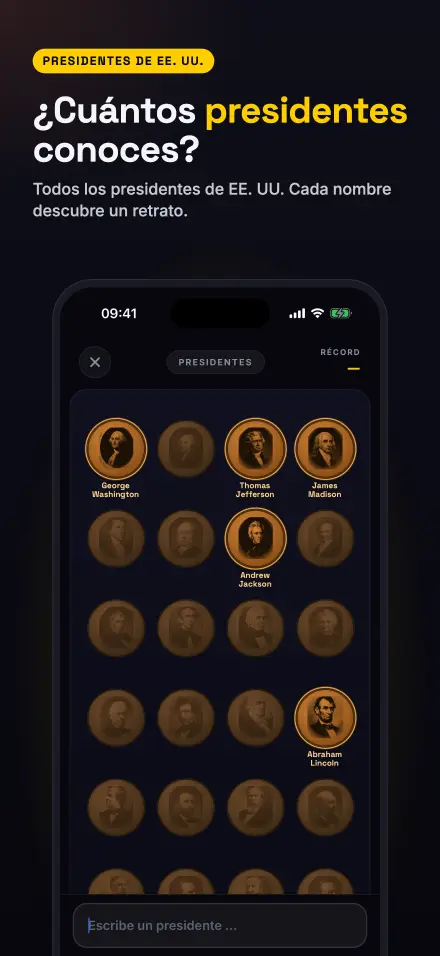 Captura de pantalla de la app: Presidentes de EE. UU.