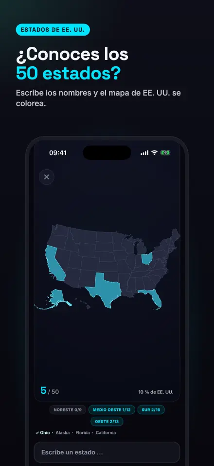 Captura de pantalla de la app: Estados de EE. UU.
