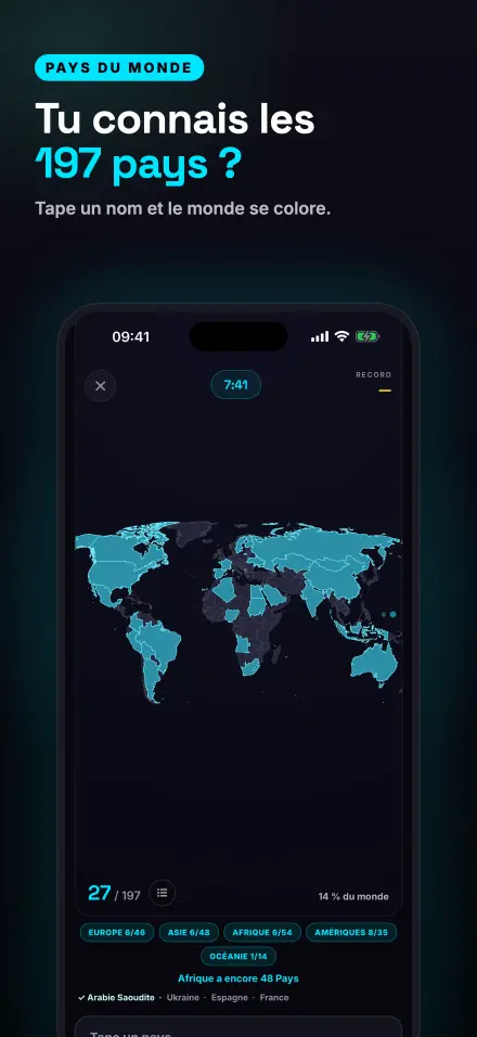 Capture d’écran de l’app : Pays
