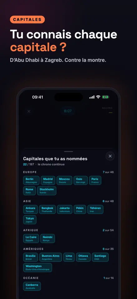 Capture d’écran de l’app : Capitales