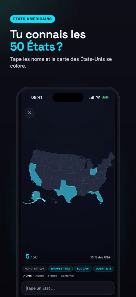 Capture d’écran de l’app : États américains